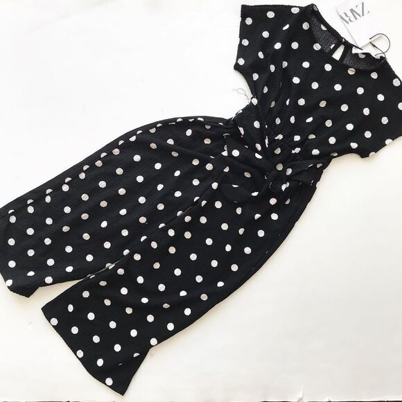 Zara NWT polka dot textured short sleeve  jumpsuit 6Y - Picture 1 of 5